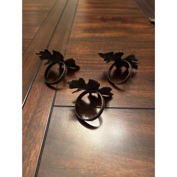 Set Of 8 Vintage Style Leaf Napkin Rings Metal Autumn Decor Table Setting - Picture 2 of 4
